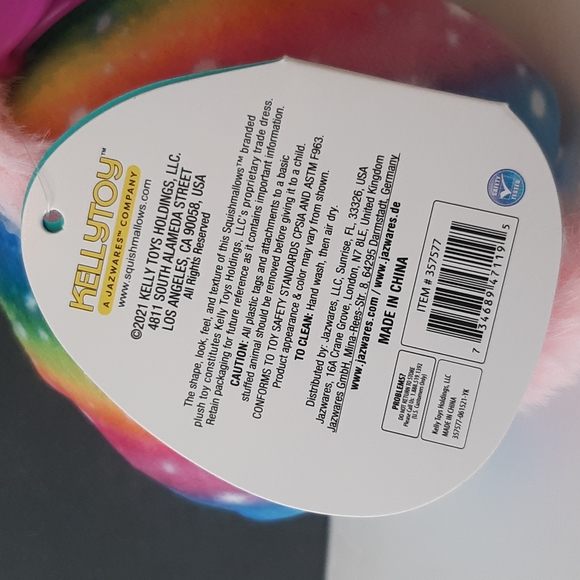 Squishmallows Prim Unicorn Rainbow Clip-On 3.5" Exclusive Rainbow Pink Blue - Picture 10 of 12